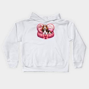 Valentine Basset Hound Dog in Bed Kids Hoodie